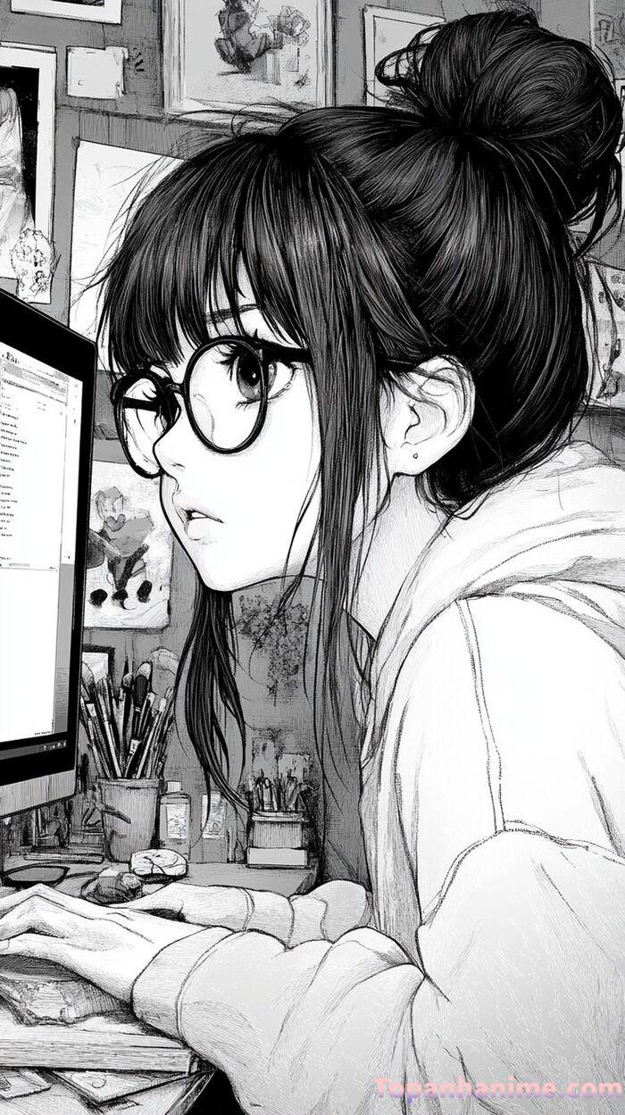 Ảnh anime nữ trắng đen 16