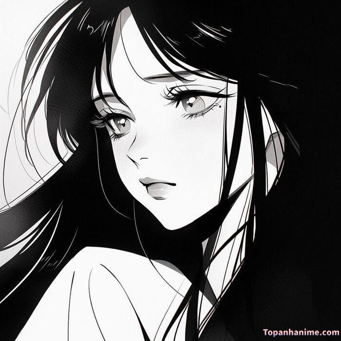 Ảnh anime nữ trắng đen 37