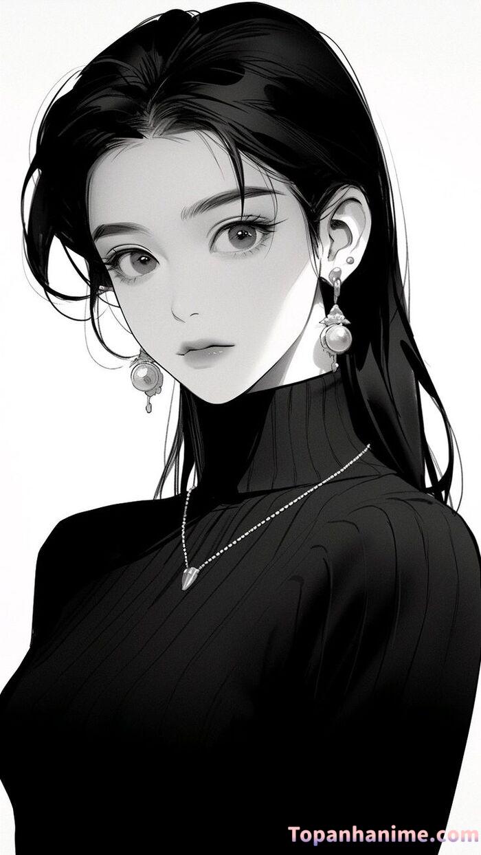 Ảnh anime nữ trắng đen 39