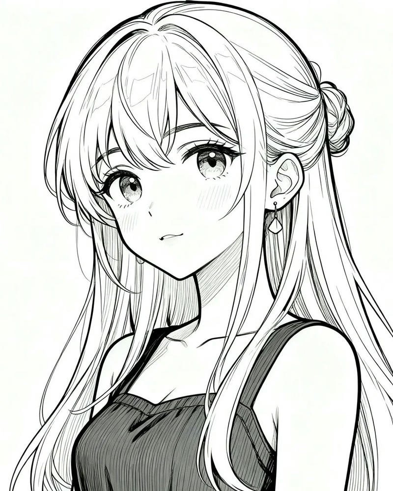 anime nữ trắng đen 27