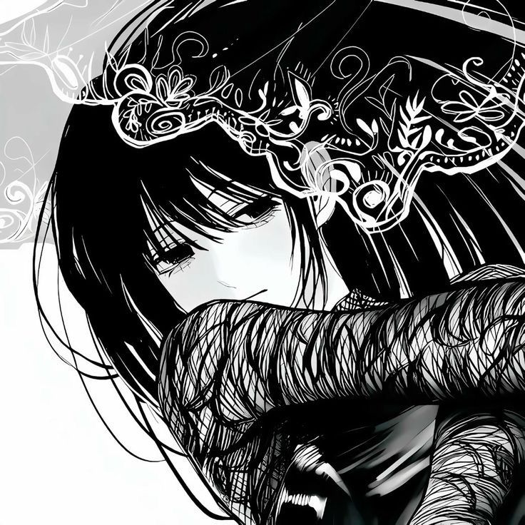 Ảnh Anime Nữ Đen Trắng 14