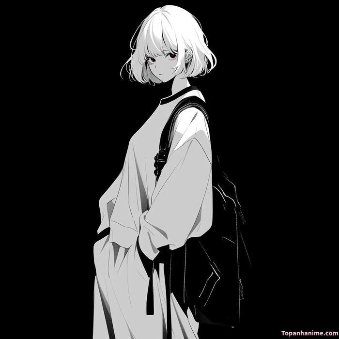 Ảnh anime nữ trắng đen 3