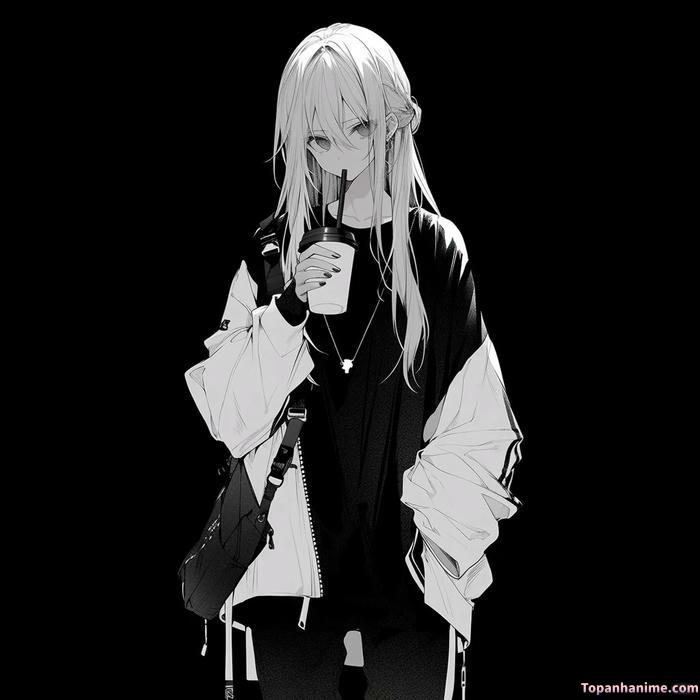 Ảnh anime nữ trắng đen 9