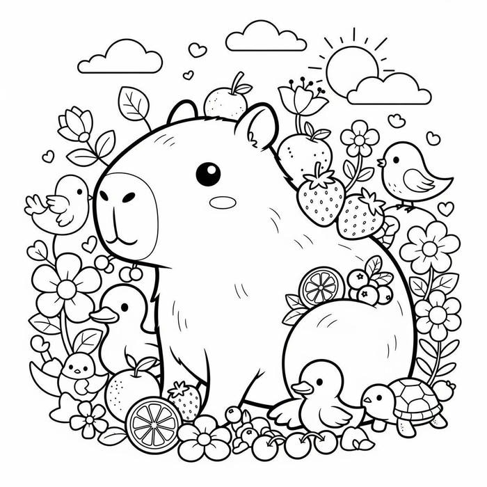 tranh tô màu capybara cute 19