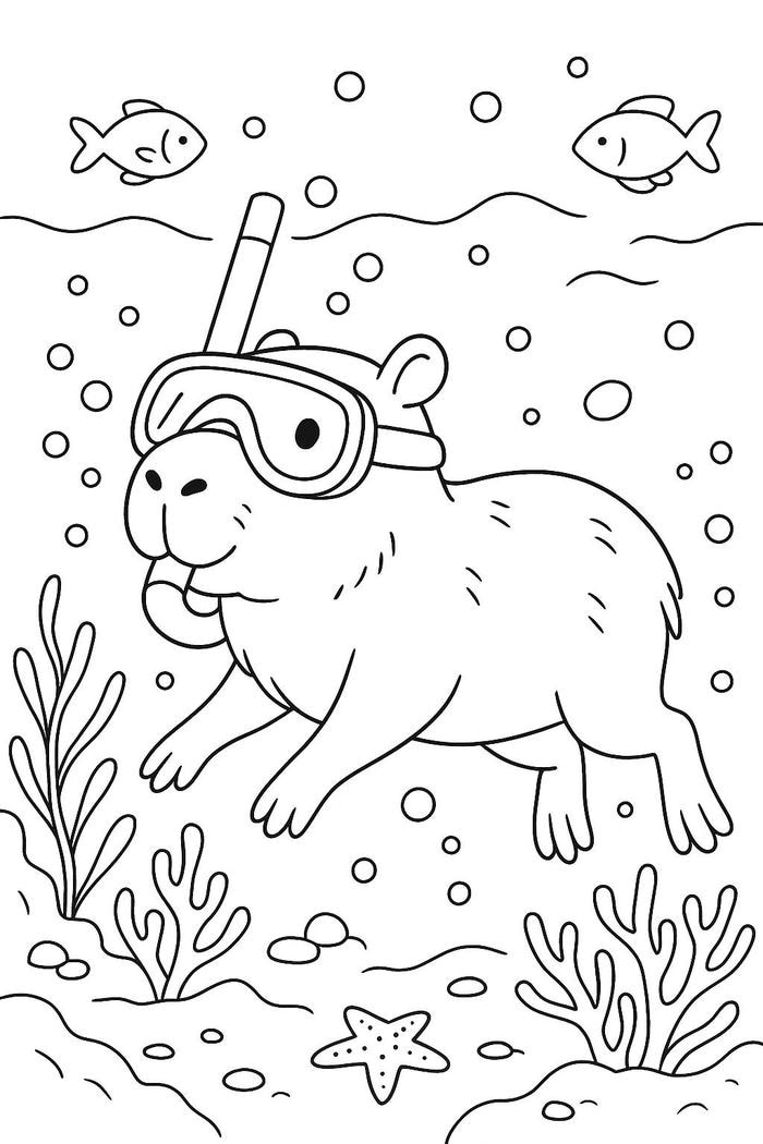 tranh tô màu capybara cute 27