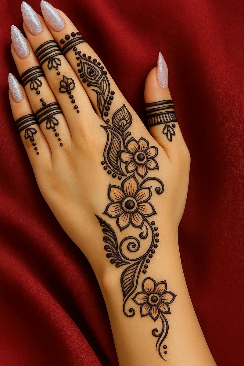 Beautiful back hand mehndi design 7