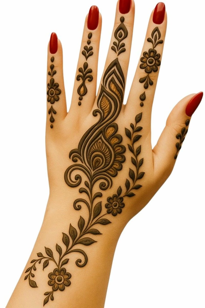 Beautiful back hand mehndi design 15