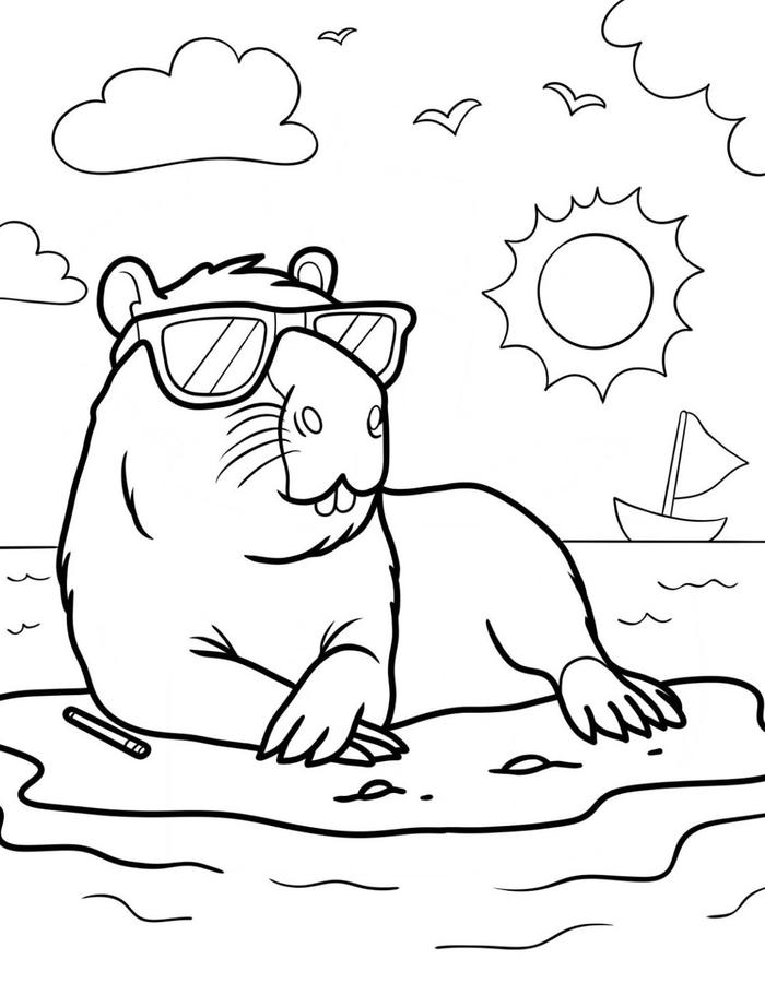 tranh tô màu capybara cute 46