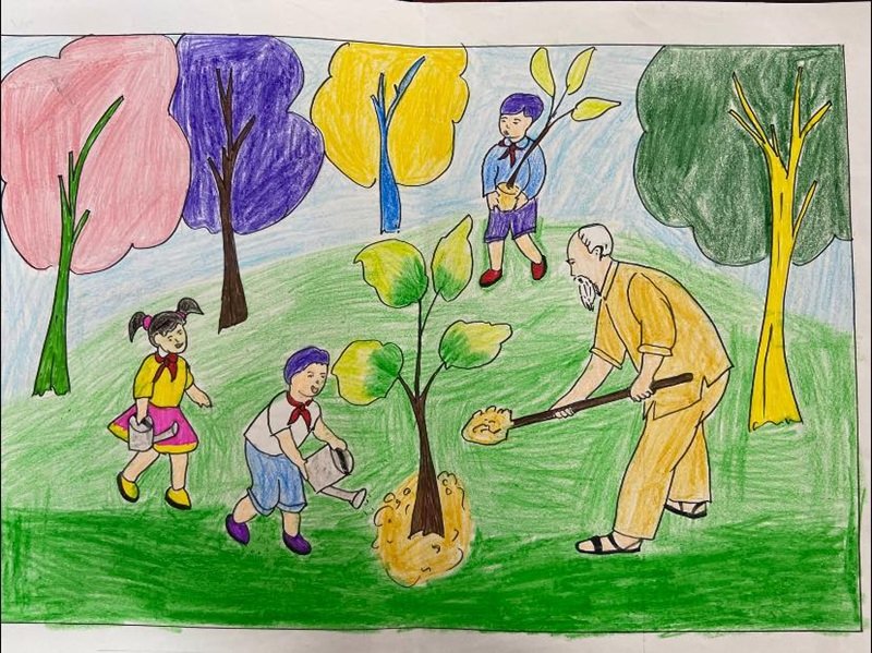 vẽ tranh Bác Hồ với thiếu nhi 30